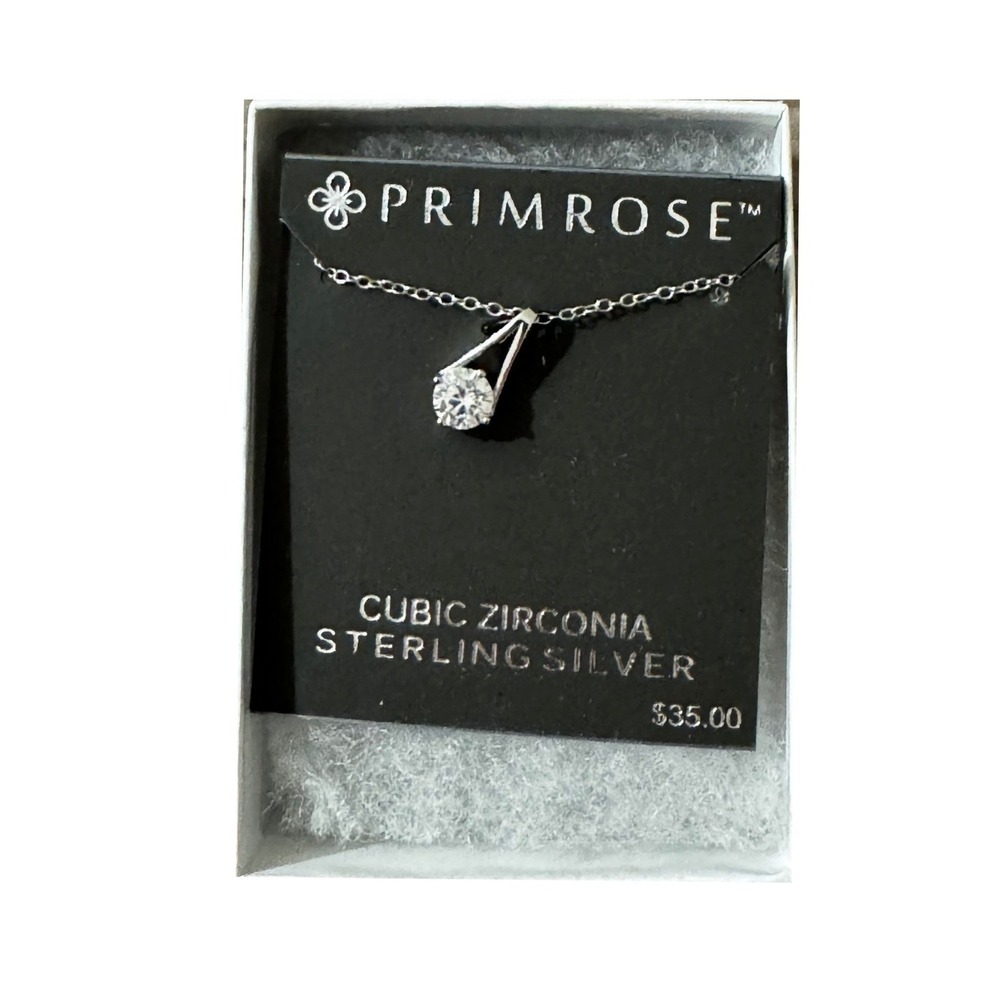 Primrose Sterling Silver Cubic Zirconia Solitaire Pendant Necklace 18" NWT